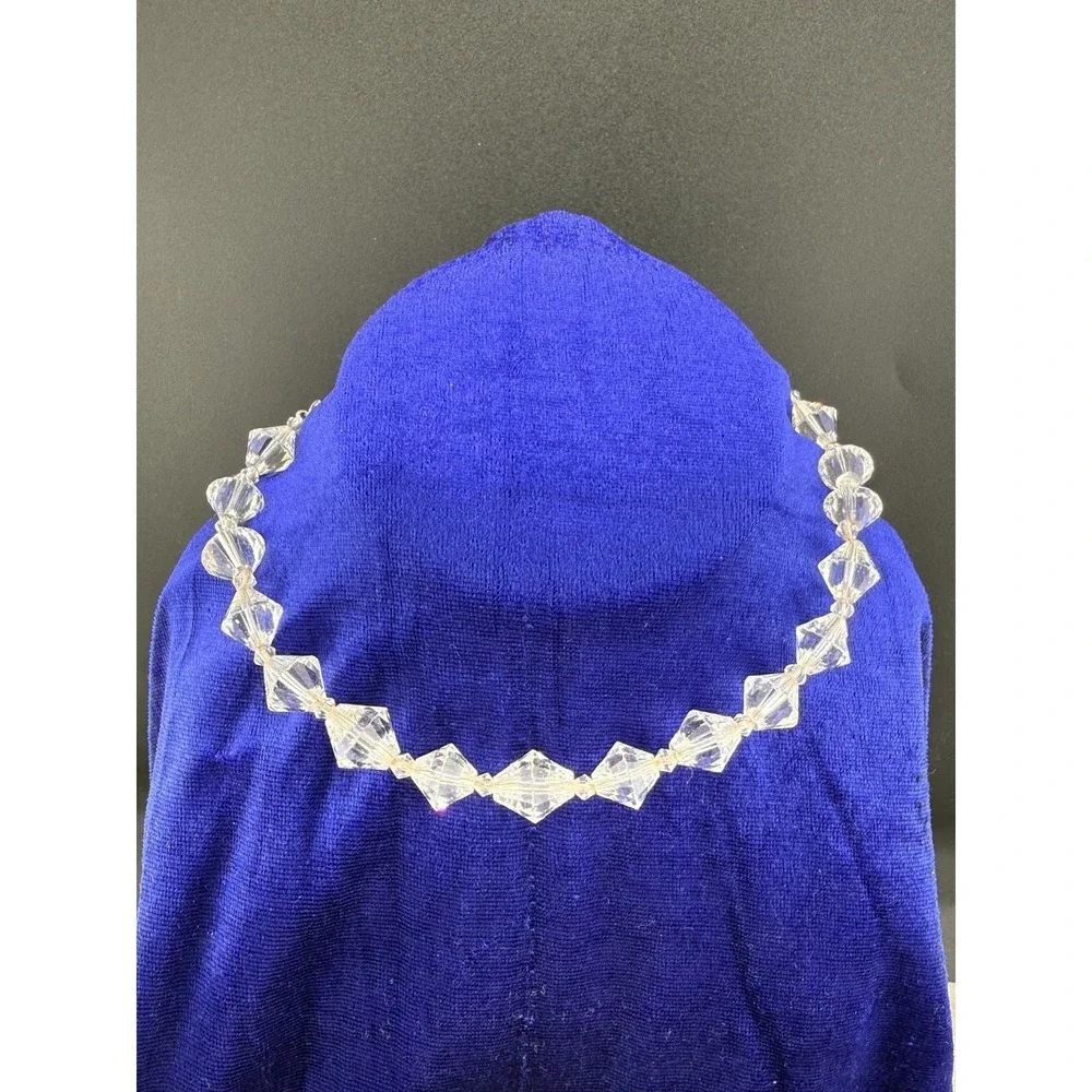 Vintage‎ Glass Beaded Necklace Clear Faceted Prom Wedding 16